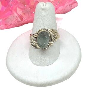 Raw Rough Aquamarine Ring Size 8.5 Solid Sterling Silver 925 Natural Stone Blue